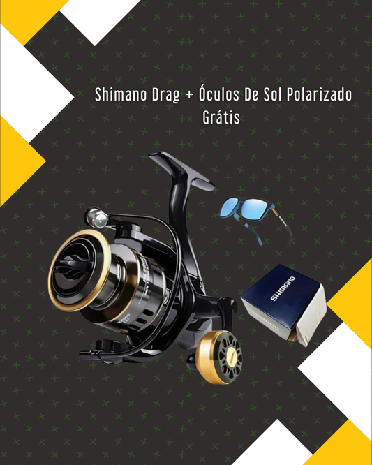 Molinete Shimano Drag de Ate 15kg Com 19 Rolamentos Todo De Metal + Óculos De Sol Polarizado Grátis