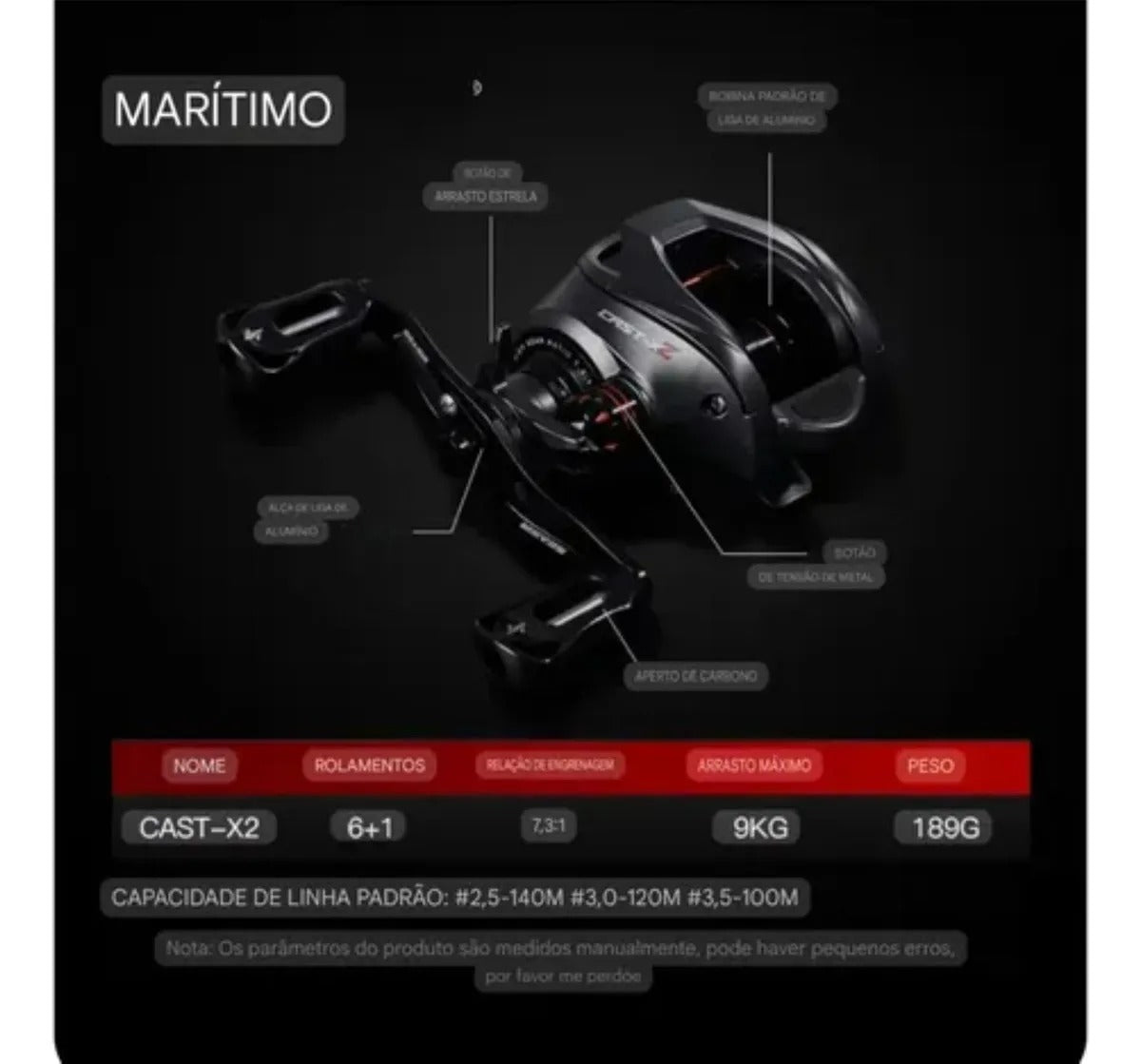 Carretilha SEASIR Cast-X 7.3:1 Recolhimento Drag 8.5KG Carretel Duplo Em Alumínio